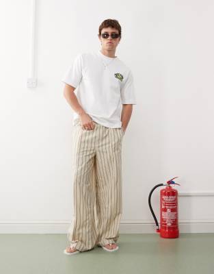 Weekday Weekday loose fit trousers in beige and black stripe-Neutral