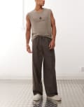 [Weekday] Weekday loose fit wide leg pants in dark brown check 44 Mole
