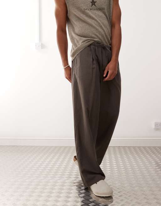 Weekday loose fit wide leg trousers in dark mole check