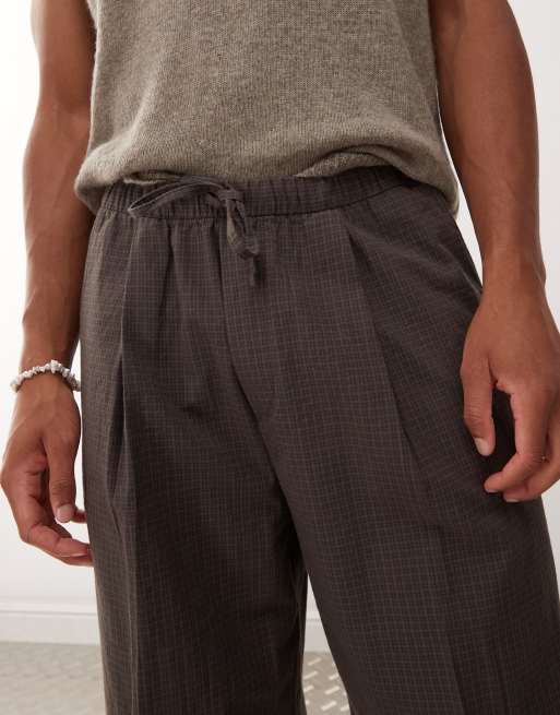 Weekday loose fit wide leg trousers in dark mole check