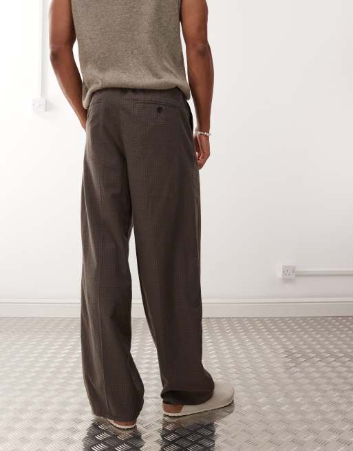 Weekday loose fit wide leg trousers in dark mole check