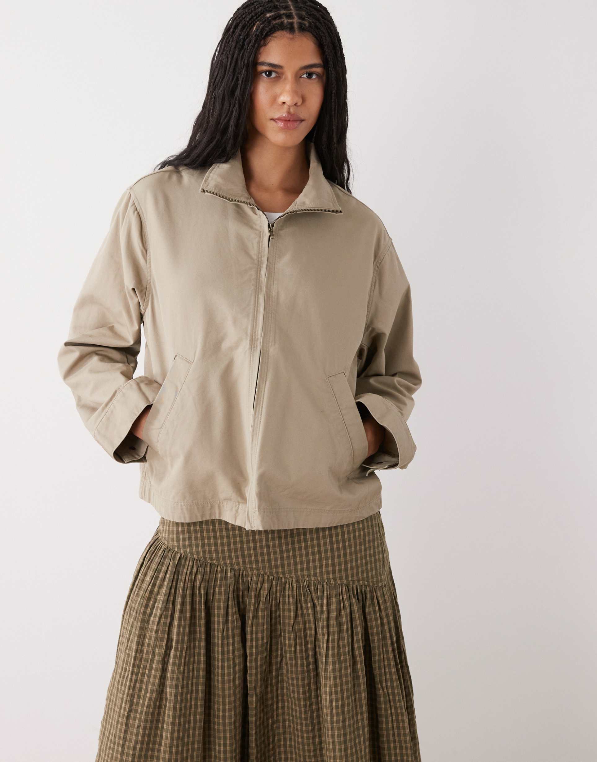 weekday loose funnel neck jacket in beige