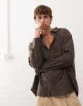 [Weekday] Weekday loose shirt in brown minicheck M Brown