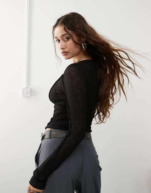Weekday Lora semi sheer long sleeve top with reversed seams in
