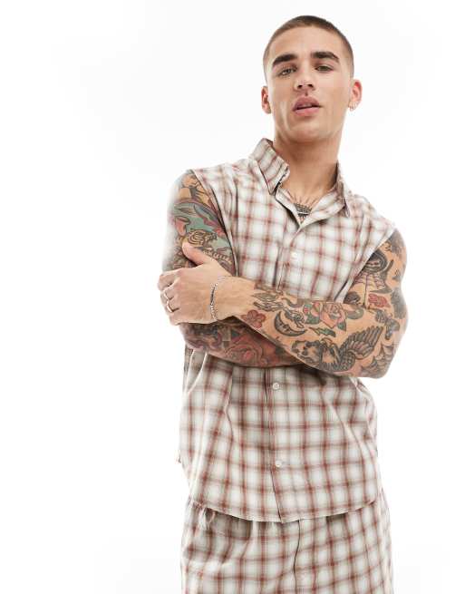 Weekday Lorentz sleeveless shirt in beige check (part of a set)