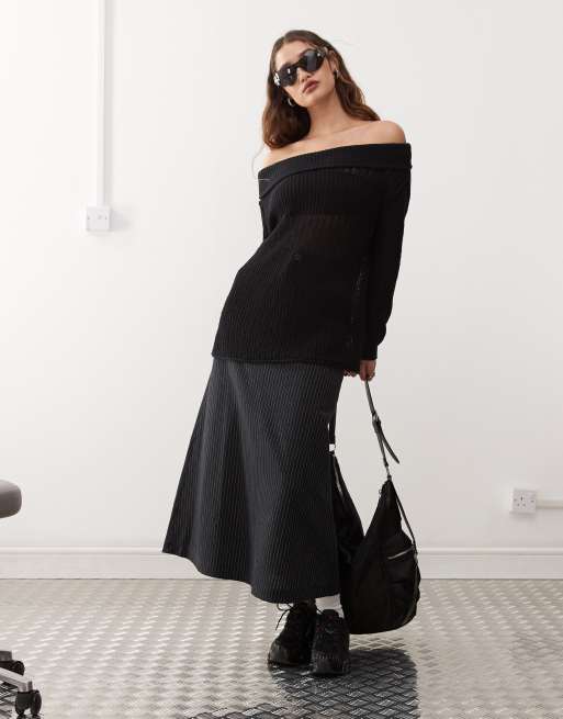 Weekday – Lori – Svart, tunn, stickad off shoulder-tröja, exklusivt hos ASOS, 2 av 4