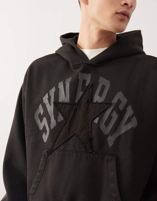 Weekday - Losse oversized hoodie met grafische print in vervaagd zwart, 5 van 5