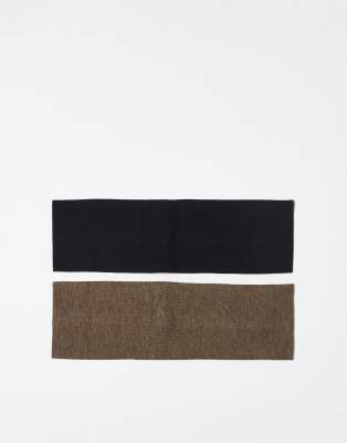 Weekday - Lot de 2 bandeaux larges en jersey - Noir/jersey-Marron