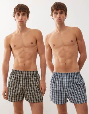 Weekday - Lot de 2 caleçons à carreaux - Bleu et jaune