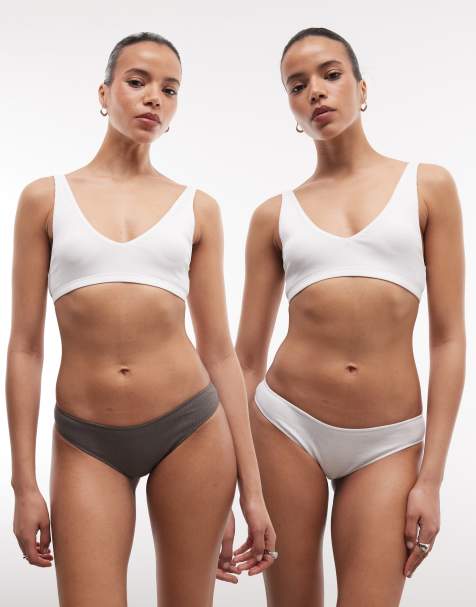 Weekday - Lot de 2 culottes brésiliennes côtelées épurées à assortir - Blanc et taupe foncé - view 1