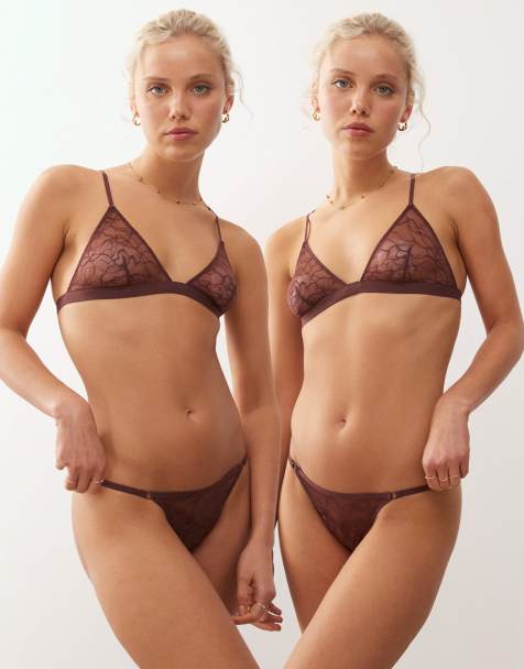 Weekday - Lot de 2 strings en dentelle - Bordeaux - view 1