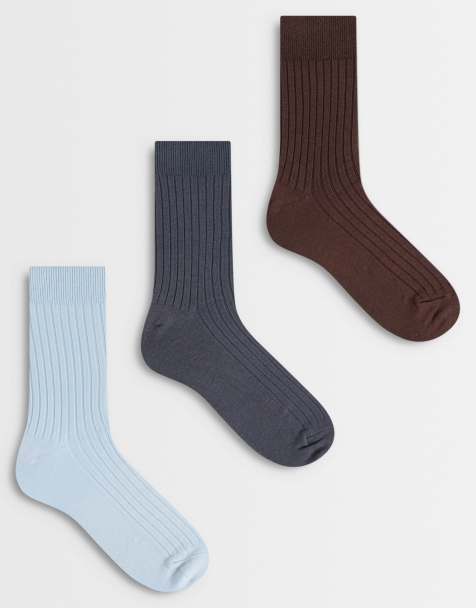 Weekday lot de 3 paires de chaussettes côtelées gris, marron et bleu - view 1