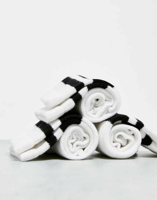 Weekday - Lot de 3 paires de chaussettes de sport à bandes noires - Blanc, 4 de 4