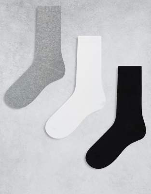 Weekday - Lot de 3 paires de chaussettes de sport - Gris/noir/blanc