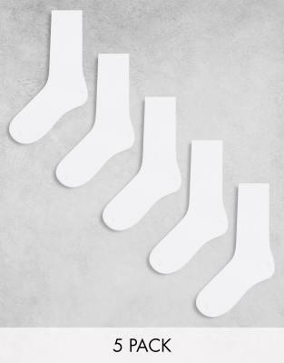 Weekday - Lot de 5 paires de chaussettes côtelées - Blanc