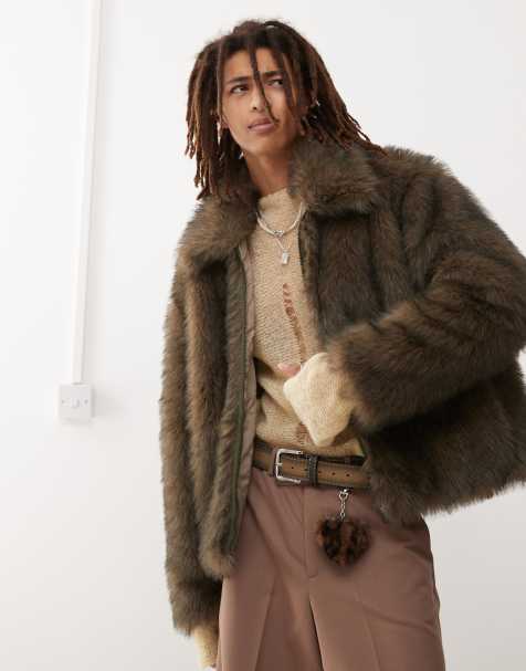 Weekday Lothar faux fur jacket with collar in brown exclusive to ASOS  - view 1