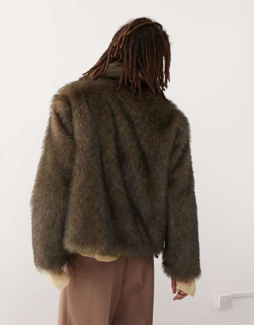 Weekday Lothar faux fur jacket with collar in brown exclusive to ASOS , 2 of 4