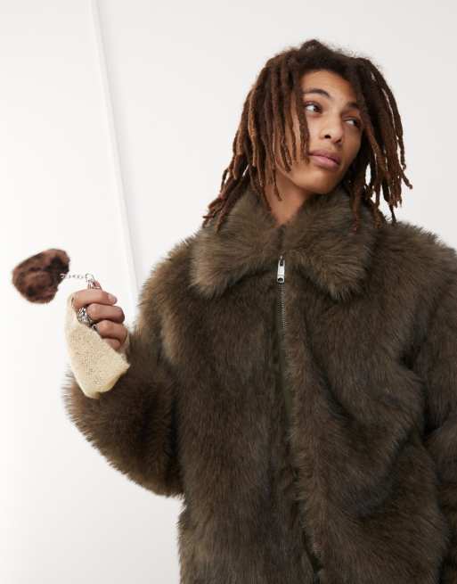 Weekday Lothar faux fur jacket with collar in brown exclusive to ASOS , 3 of 4