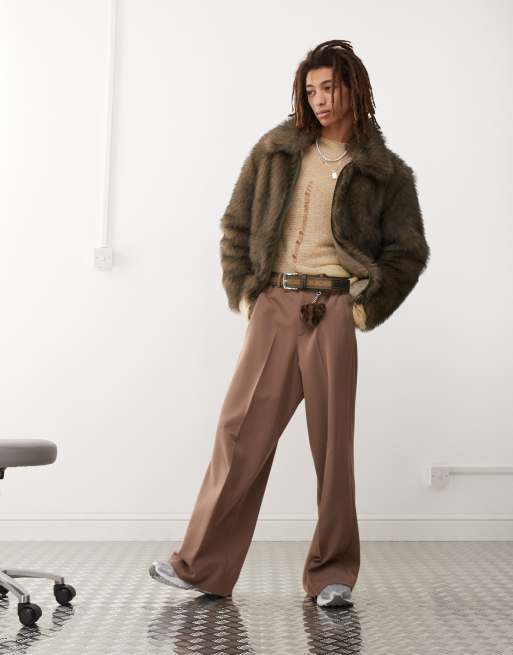 Weekday Lothar faux fur jacket with collar in brown exclusive to ASOS , 4 of 4