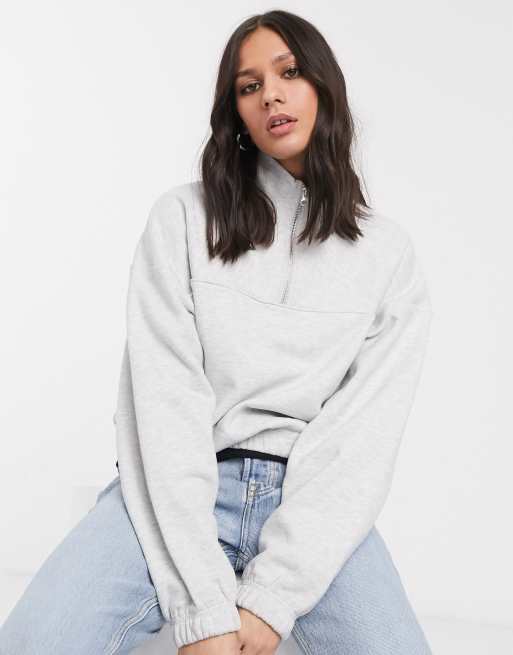 Weekday Lou half-zip sweatshirt in grey melange