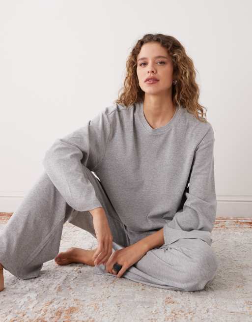Weekday – Lounge-Hose in meliertem Grau mit niedrigem Bund und weitem Bein, Kombiteil, 4 von 5
