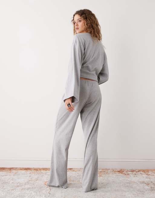Weekday lounge low rise wide leg pants in gray melange - part of a set, 3 of 5