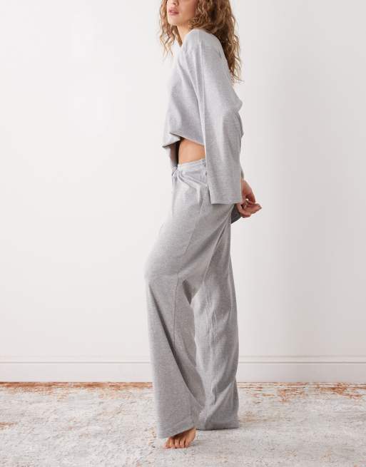 Weekday lounge low rise wide leg pants in grey melange (Part of a set), 2 of 5