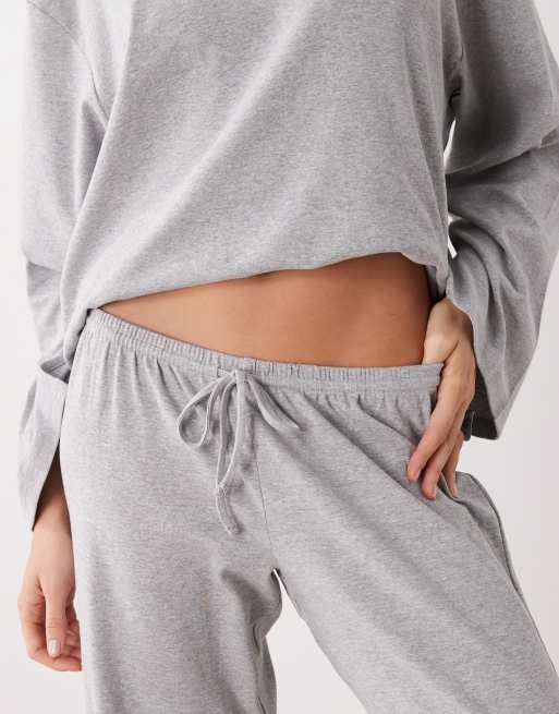 Weekday lounge low rise wide leg pants in grey melange (Part of a set), 5 of 5