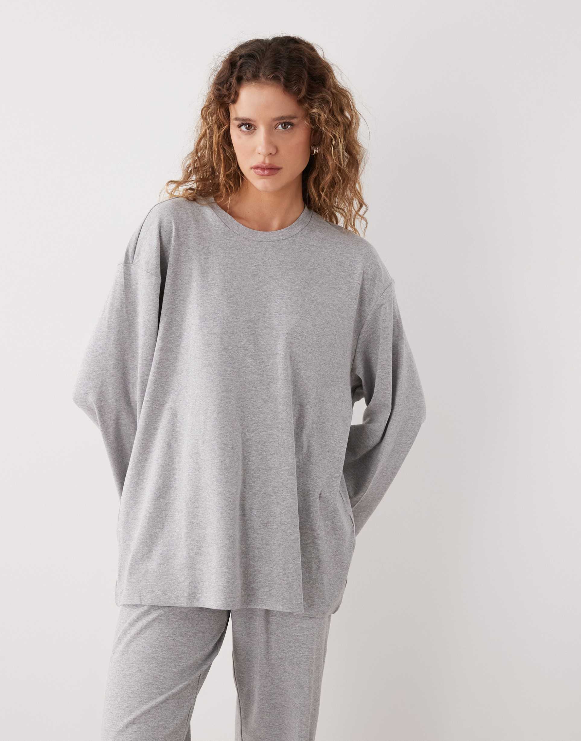 weekday lounge oversized long sleeve top in gray melange - part of a set