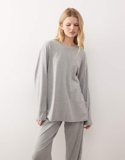 Weekday lounge oversized long sleeve top in grey melange (Part of a set) - view 1