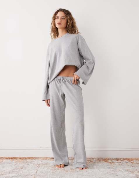 Weekday - Loungebroek met wijde pijpen en lage taille in gemêleerd grijs, deel van co-ord set - view 1