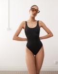 [Weekday] Weekday low back high cut swimsuit in black L Black