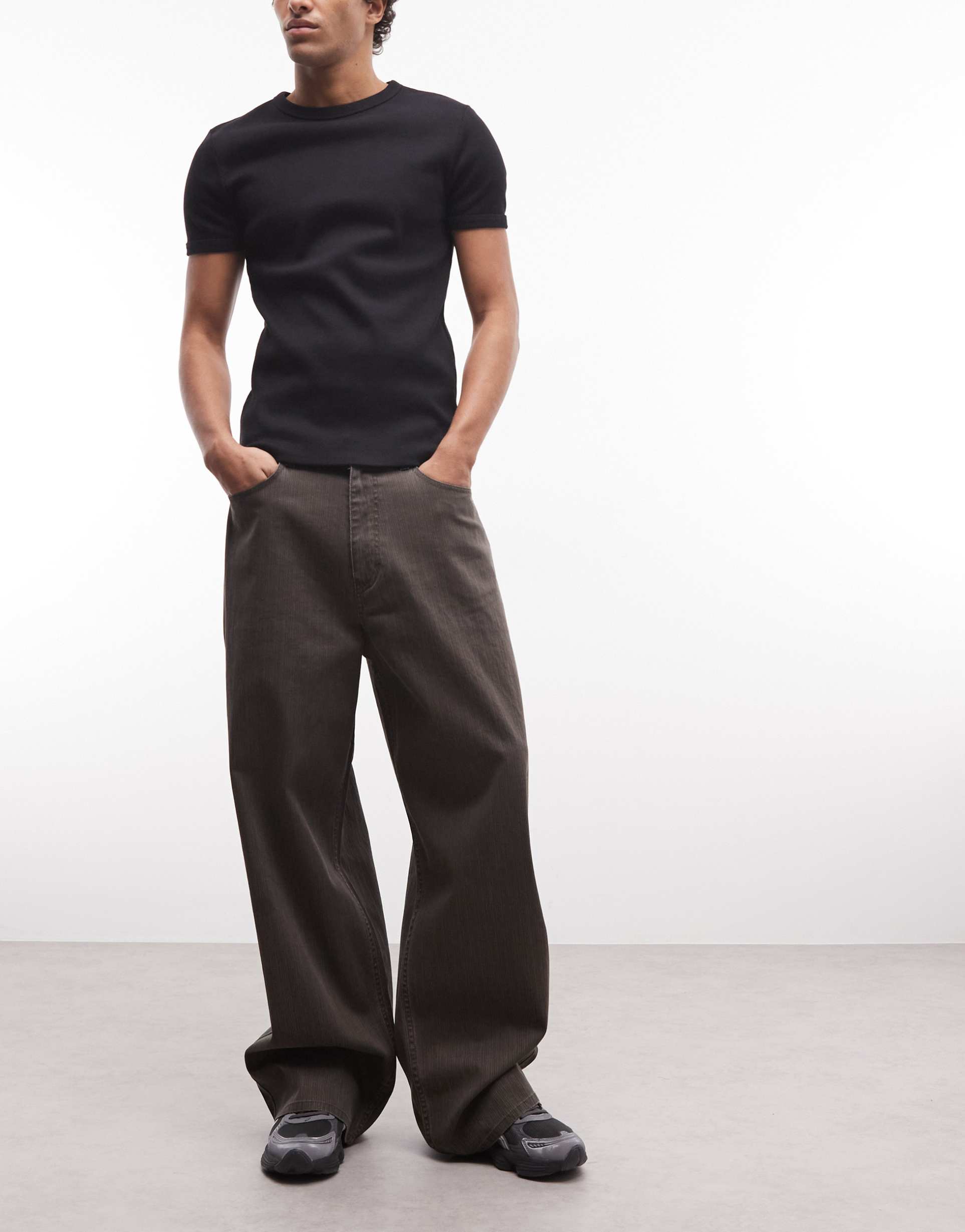 weekday low rise baggy fit pants in brown stripes