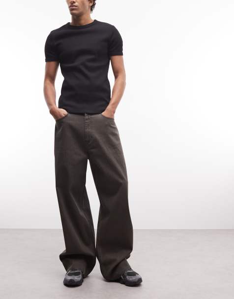 Weekday low rise baggy fit trousers in brown stripe