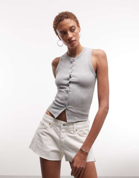 Weekday low rise denim micro shorts in dirty white - view 1