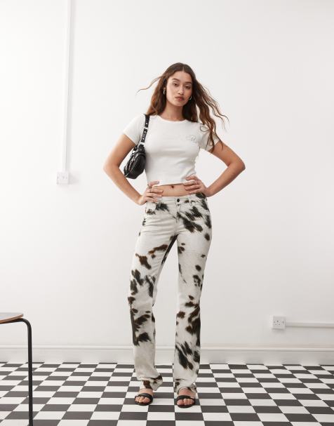 Weekday low rise straight leg pants in cow print - view 1