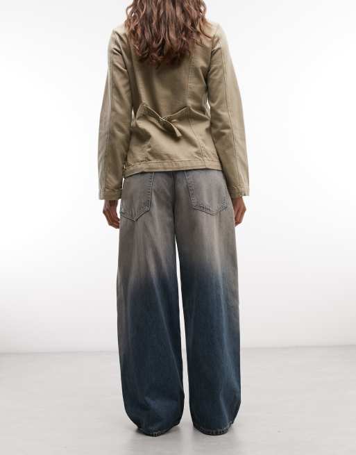 Weekday low waist baggy wide leg jeans with distressed details in blue with pink tint, 3 of 5