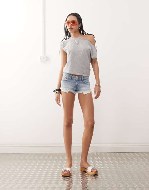 Weekday low waist micro denim hot pants in blue