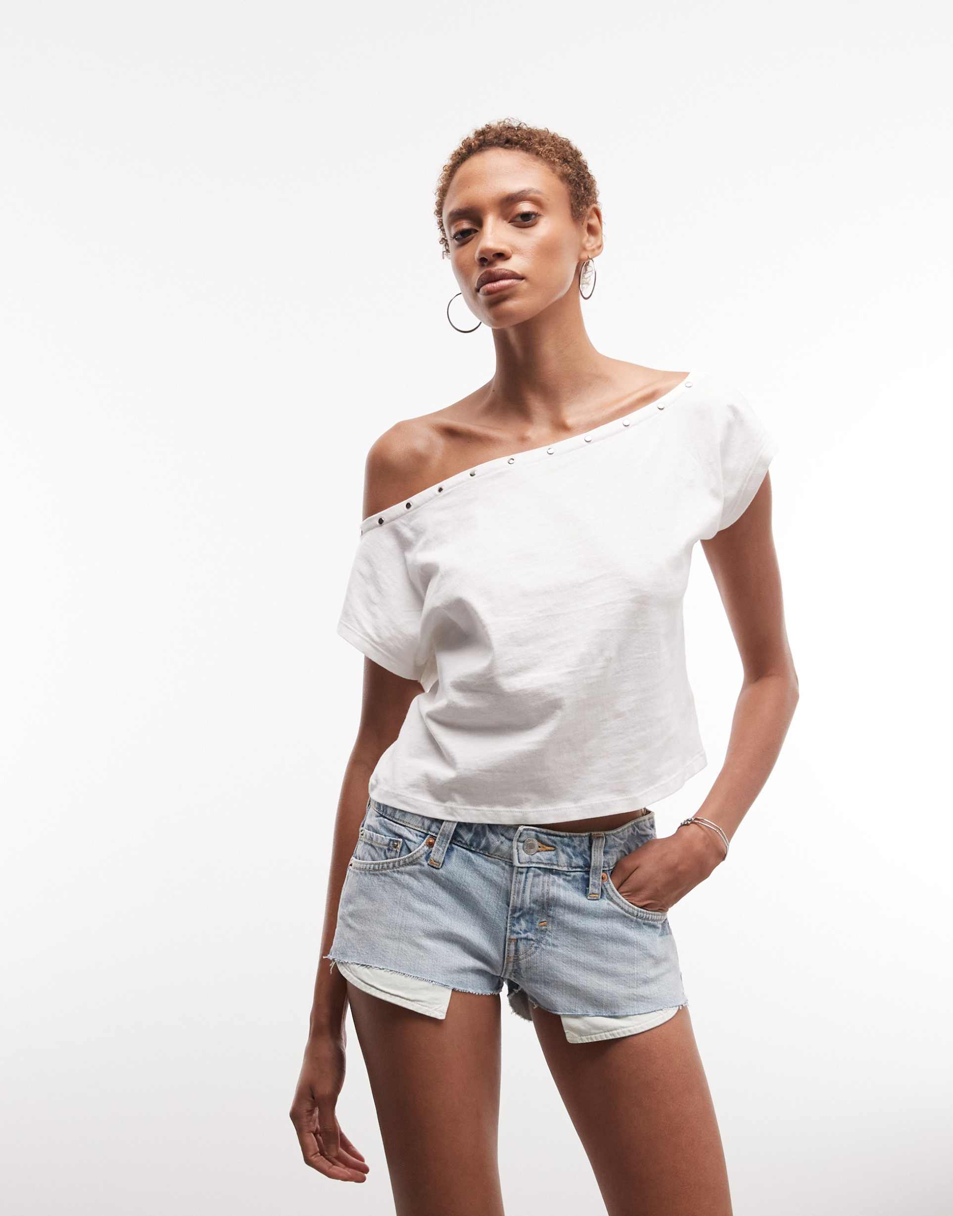 weekday low waist denim micro shorts in light blue
