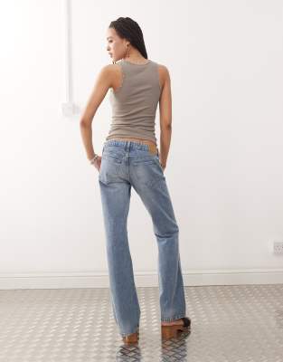 Weekday Low Waist Flare Jeans With Side Button Western Detail In Blue