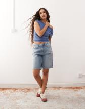 Weekday Astro Unisex baggy denim shorts in sapphire blue
