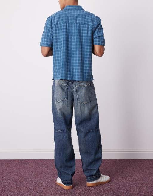 Weekday low waist loose fit barrel leg jeans with dart shaping in washed blue, 2 of 5