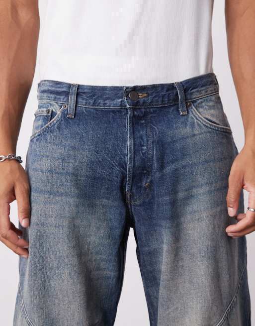 Weekday low waist loose fit barrel leg jeans with dart shaping in washed blue, 5 of 5