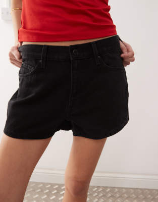 Weekday Low Waist Loose Fit Denim Shorts In Black