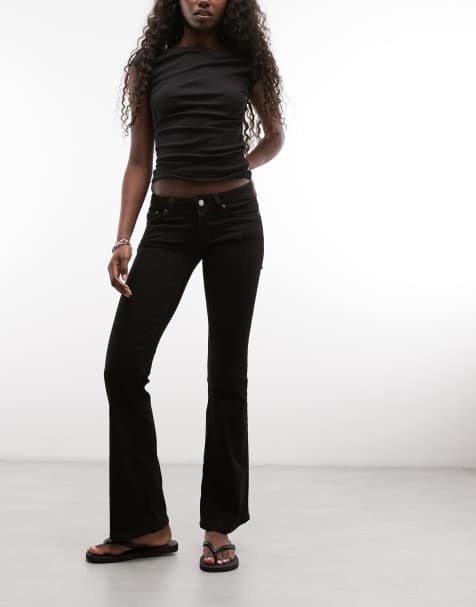 Weekday low waist skinny flare jeans in black - view 1