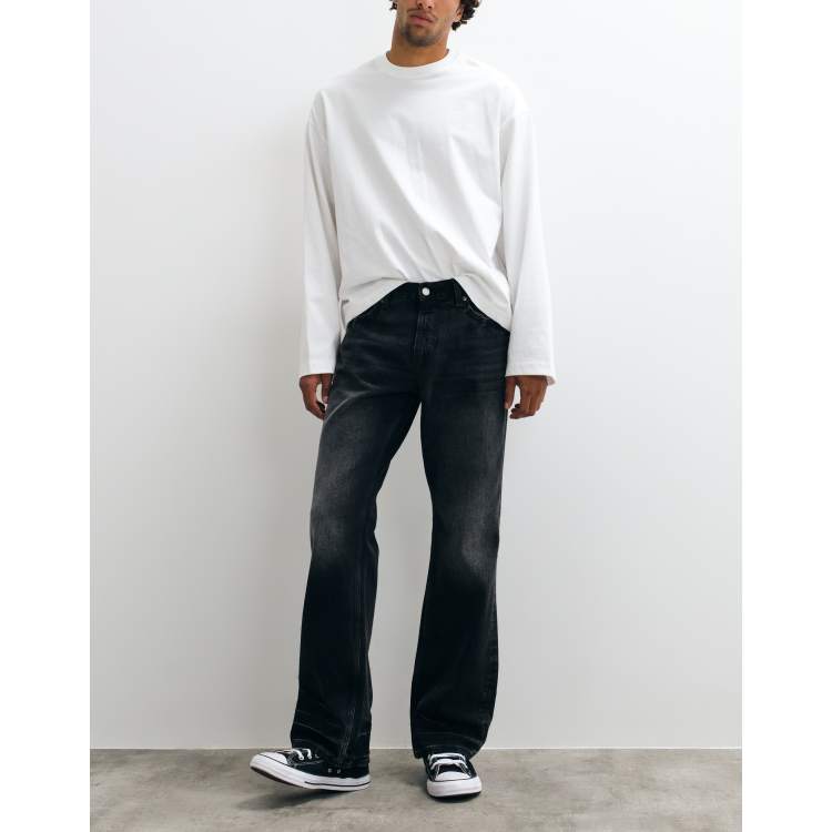 パンツ asapmode Low-Rise Bootcut Jeans - Black Raw Selvedge Low