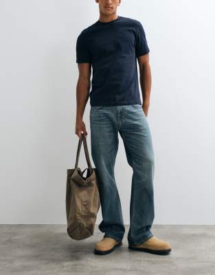 Weekday Low Waist Straight Bootcut Jeans In Blue