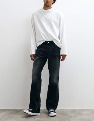 Weekday Low Waist Straight Leg Bootcut Jeans In Black