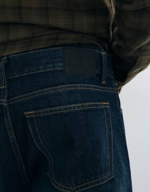 Weekday low waist straight leg jeans in dark blue wash, 4 of 5