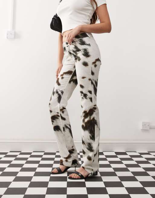 Weekday low waist straight leg trousers in cow print | ASOS